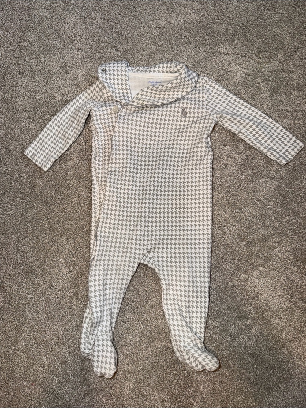 Polo Ralph Lauren Baby Shaw-Collar Houndstooth Footed Coverall - Gray & White